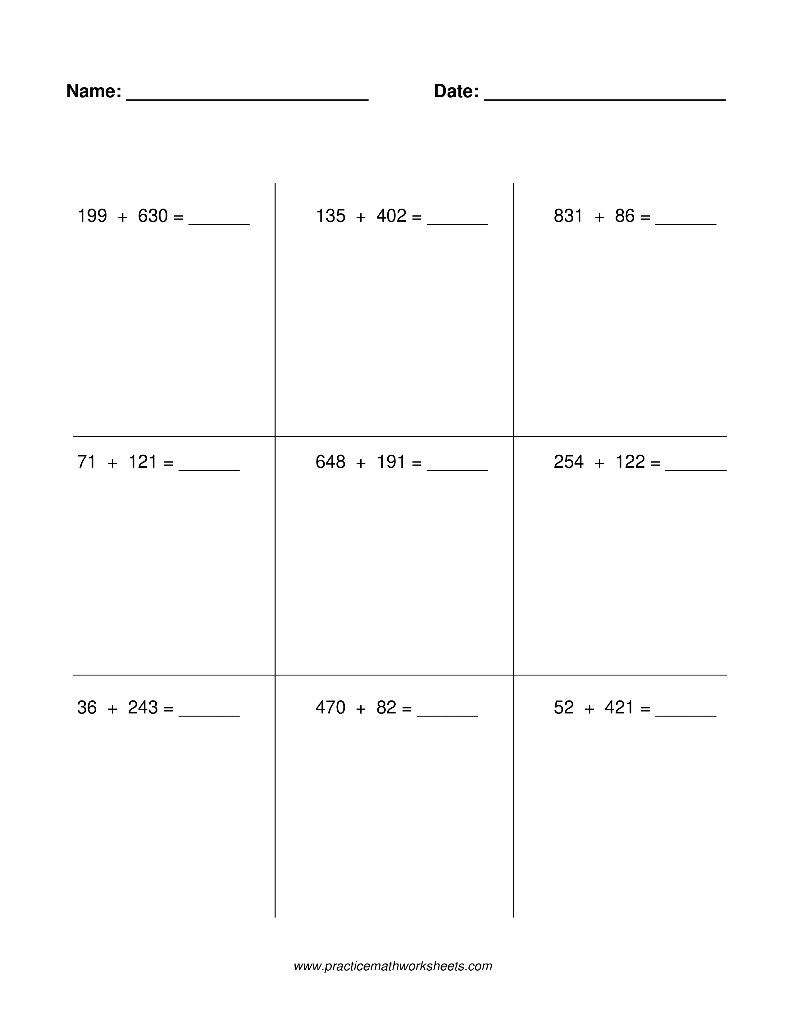 Addition worksheet