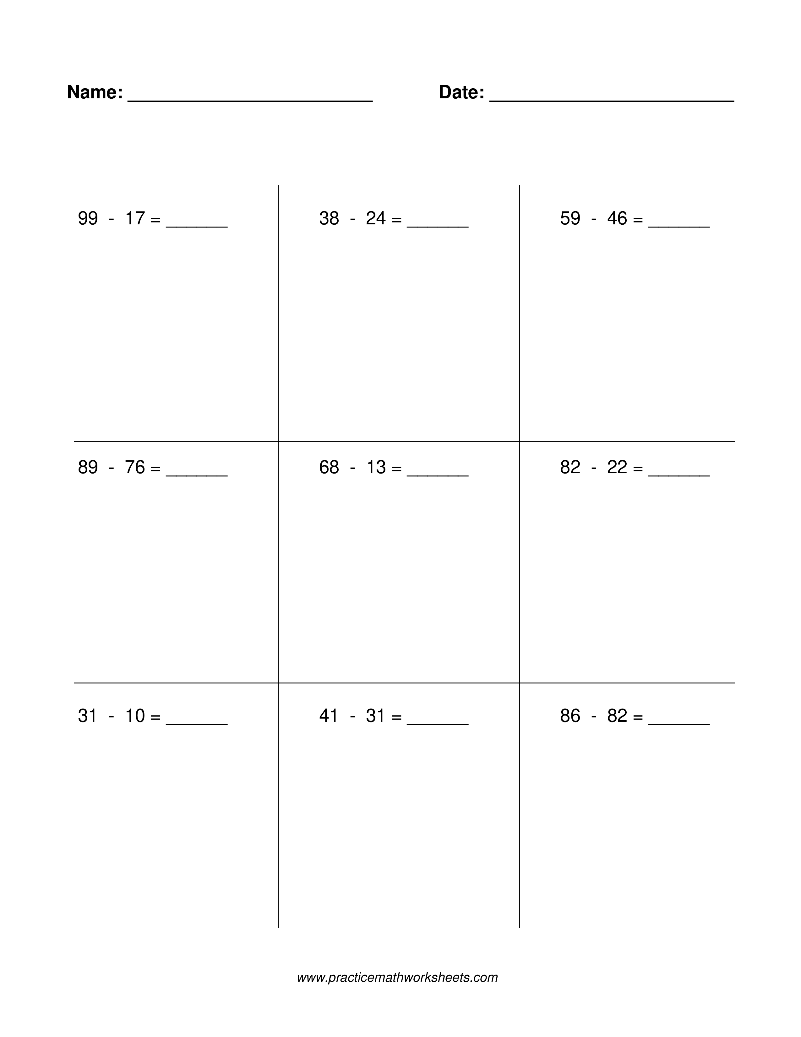 Subtraction worksheet
