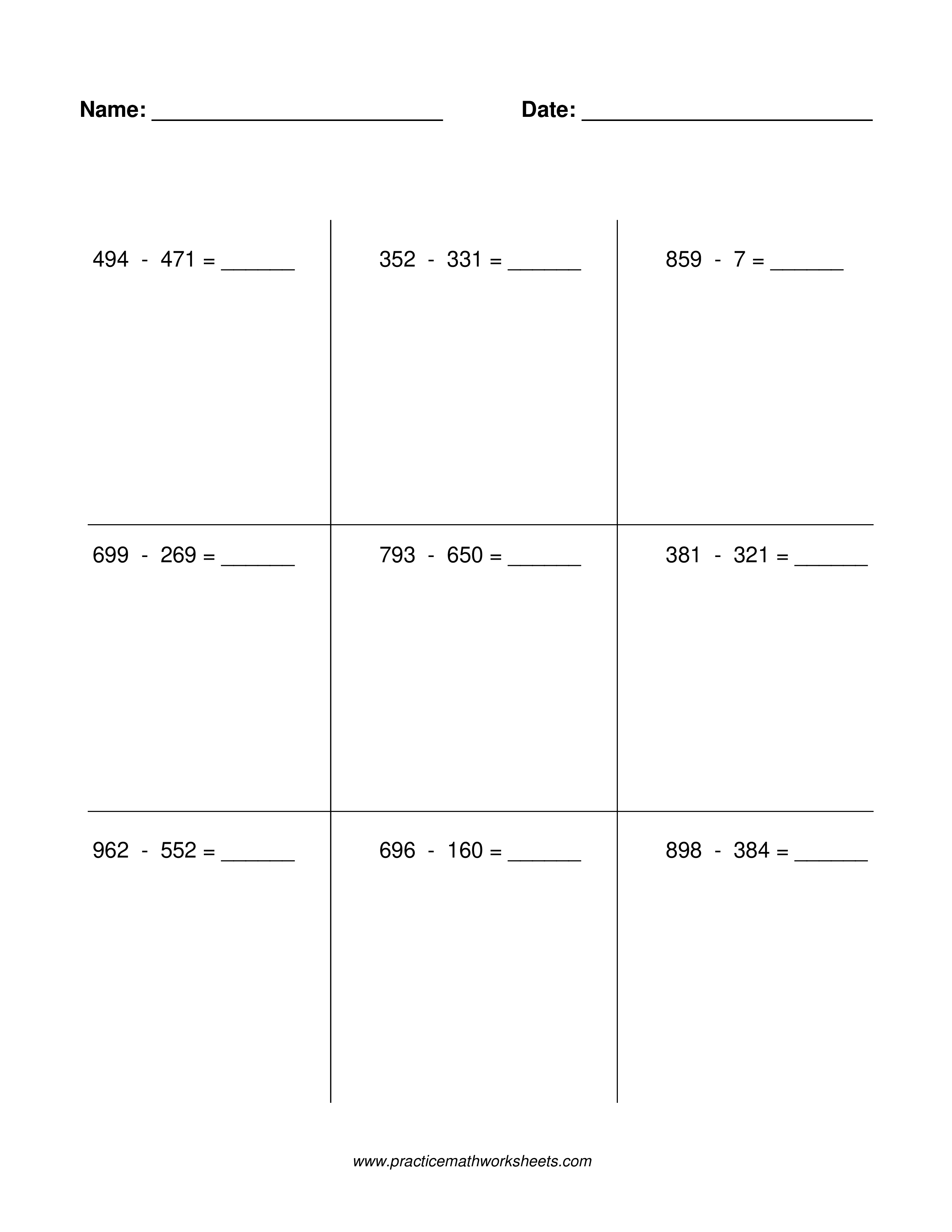 Subtraction worksheet