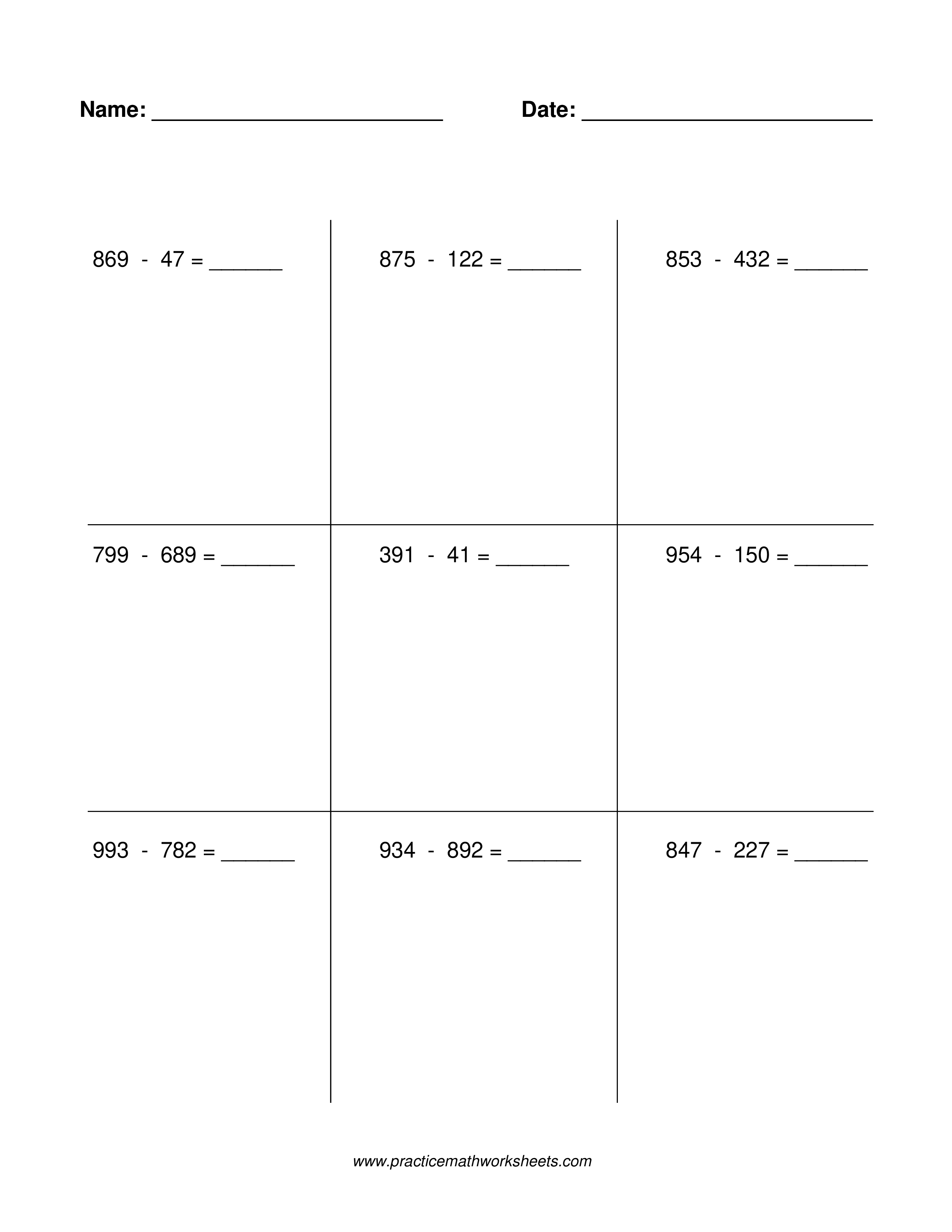 Subtraction worksheet