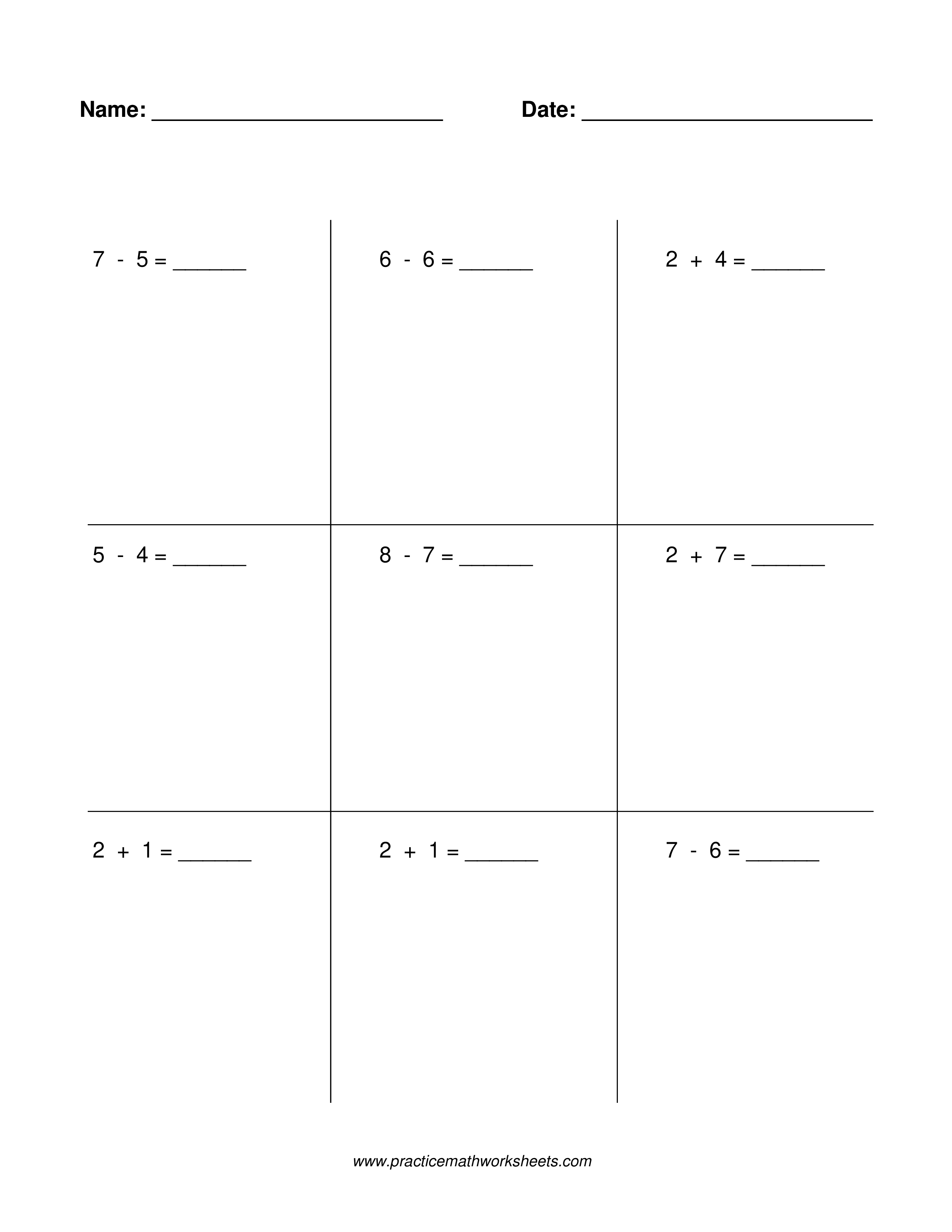 Addition and subtraction worksheet for kindergarten